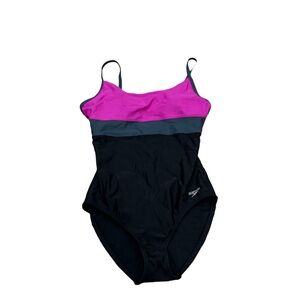 Speedo Women's Medalist Swimsuit Swimming Costume Purple Black Size 8